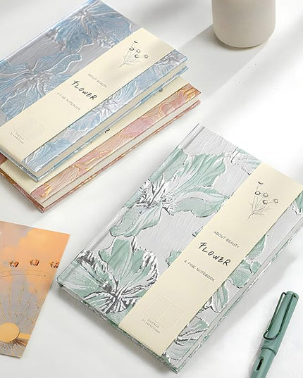 Flower Notebook, Hardcover, Lay Flat, A5, 6x8, Wide Ruled Pages, Writing Journal for Women, Pretty Notebook, Recipe Journal, Garden Journal, Gratitude Journal, Lily Gifts, Green