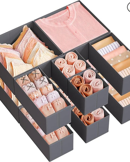 SONGMICS Drawer Organizer, Dresser Drawer Organizers, Set of 12, Foldable Fabric Storage Bins for Socks, Underwear, Bras, Ties, Scarves, Slate Gray URDZ006G03