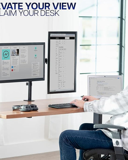 VIVO Dual Monitor Desk Mount, Heavy Duty Fully Adjustable Steel Stand, Holds 2 Computer Screens up to 24 inches and Max 22lbs Each, Black, STAND-V024