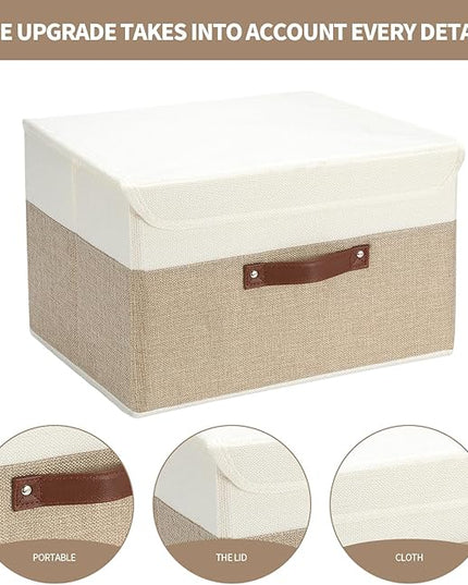 9 Pack Decorative Storage Bins Containers & Fabric Bins with Lids Storage Baskets for Shelves Drawers, Desktop, Closet, Playroom, Classroom, Office, Bedroom, Home, Garage (white/beige, 14.9X10X10)