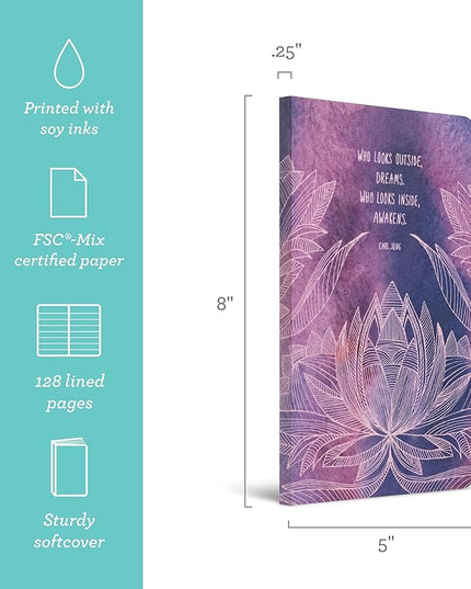 Compendium Softcover Journal – “Who looks outside, dreams. Who looks inside, awakens.”— A Write Now Journal with 128 Lined Pages, 5"W x 8"H