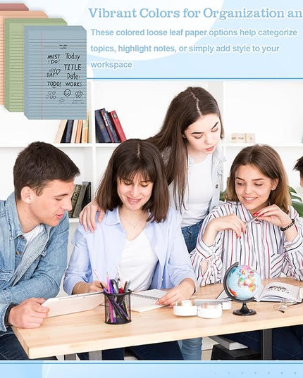 200 Sheets Half Letter Lined Paper 5.5 X 8.5 In Colored Notebook Paper College Ruled Loose Leaf Paper 3 Hole Punched Half Mini Binder Inserts Fit 3 Ring Binder for School Office