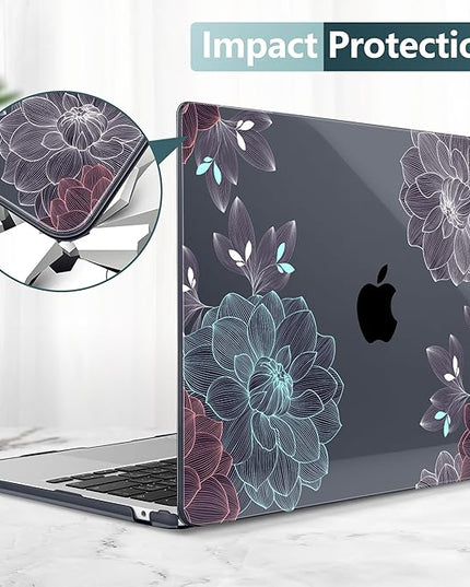 DONGKE for M4 MacBook Air 13.6 Inch Case 2025 2024 2023 2022 Model A3240 A3113 A2681 M3 M2 Chip, Plastic Hard Shell Case Cover with Touch ID for MacBook Air 13 Inch M4 - Dahlia Flowers