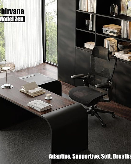 Ergonomic Office Chair, Big and Tall Home Desk Chair with Adjustable 3D Lumbar Support, 5D Armrest, 4D armrests, Mesh Computer Chair,90-130°Tilt, Model Zen (All Black)
