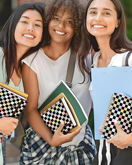 Spiral Journal Notebook, A5 Cute Notebooks for Women Men, College Ruled Hardcover Notebook for Work & Note Taking, 60 Pages Double-Wire Journals for Writing (Colored Checkerboard)