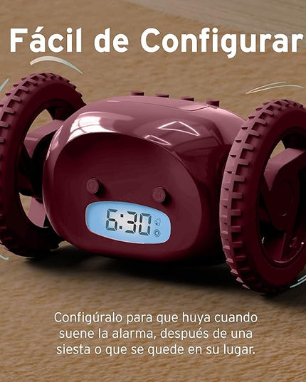 CLOCKY Extra Loud Alarm Clock for Heavy Sleepers on Wheels Rolls Runs Away Vibrating, Easy to Set Super Smart Snooze Digital Bed Shaker Alarm Clock Funny Gift for Adults Kids Teens Bedrooms (Wine)