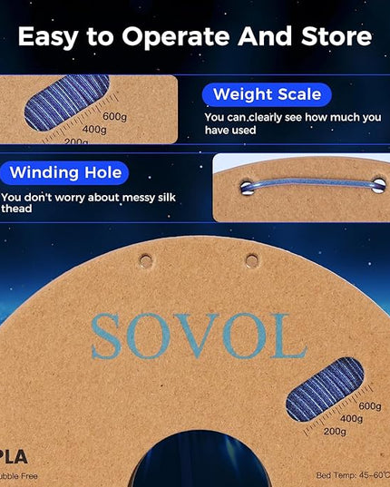 Sovol Silk PLA Filament with Blue Glitter 1kg 1.75mm, Color Changeable 3D Printer Filament 2.2lbs, Chameleon Shiny PLA Material +/-0.03mm, Shimmering 3D Printing Filament, Klein Blue