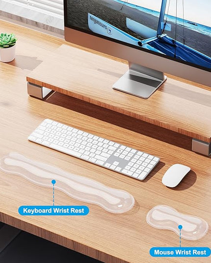 Gel Keyboard and Mouse Wrist Rest Set, Comfort Ergonomic Wrist Support, for Wrist Pain Relief, Computer Keyboard Wrist Rest (Transparent)