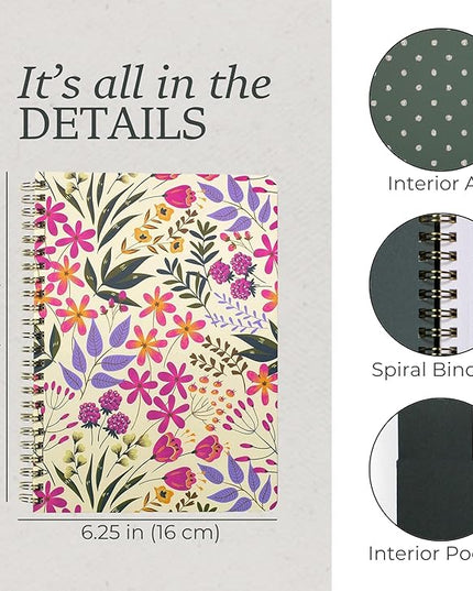 Steel Mill & Co Cute Pink/Purple Floral Mini Spiral Notebook, 8.25" x 6.25" Journal with Durable Hardcover and 160 Lined Pages, Wildflowers
