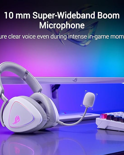 ASUS ROG Delta II Wireless Gaming Headset with Detachable Mic – Tri-Mode (BT, 2.4GHz, 3.5mm), 50mm Titanium-Plated Drivers, 110Hr Battery, Lightweight, for PC, PS5, PS4, Xbox, Switch, Mobile - White