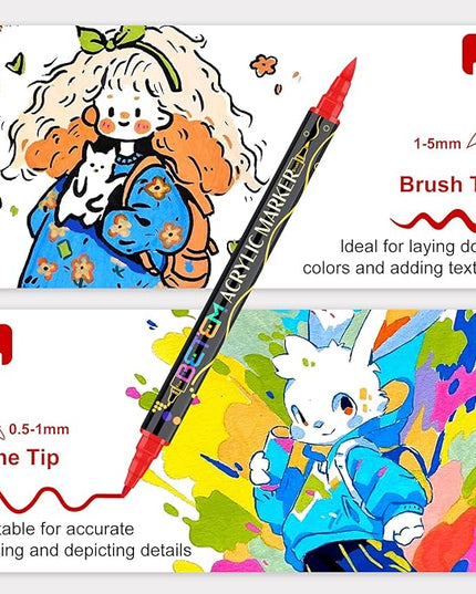 Betem Paint Markers Acrylic Paint Pens, Dual Tip 72 Colors Acrylic Markers with Brush Tip and Fine Point, Art Supplies for Wood, Canvas, Stone, Glass, Rock Painting Kit DIY Crafts Drawing Kit with Bag
