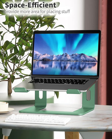 SOUNDANCE Laptop Stand, Aluminum Computer Riser, Ergonomic Laptops Elevator for Desk, Metal Holder Compatible with 10 to 15.6 Inches Notebook Computer, Green