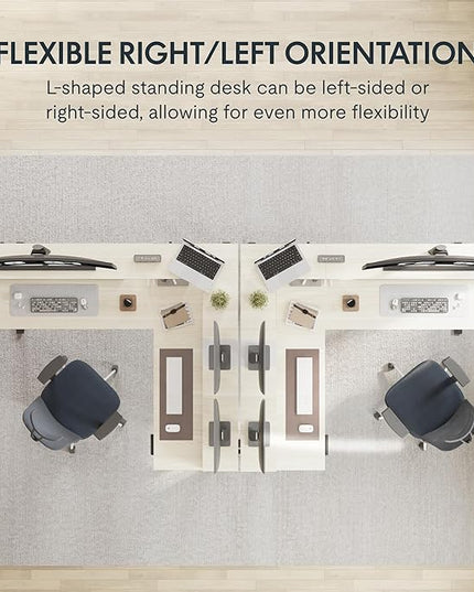 FLEXISPOT 63" L Shaped Standing Desk with Shelf Electric Corner Table, Drawers, Adjustable Computer Workstation for Home, Office,USB Charging Port, 63x55in, Light Maple Top + White Frame