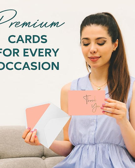 VNS Creations Gold Foil Thank You Cards With Envelopes Bulk Set & Stickers - 100 Pack 4x6 Blank Thank You Notes Box Set - Large Note Card Small Business, Wedding, Baby Shower & Bridal Shower - Peach