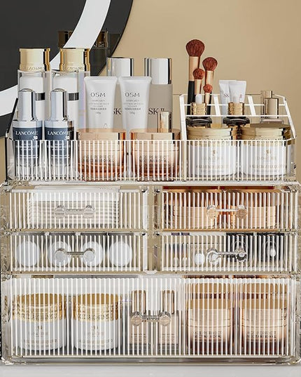 ZHIAI Stackable Organizer, Acrylic Cosmetic Organizer for Dresser, Vanity, Kitchen Cabinet, Bathroom, Under Sink, Home Organization and Storage (1 Top 5 Drawers)