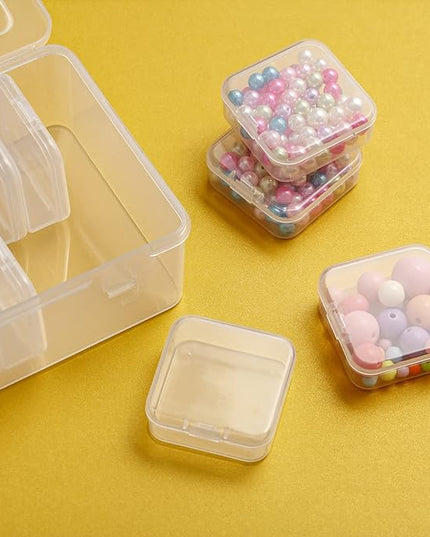 Mathtoxyz Small Bead Organizers, 15 Pieces Plastic Storage Cases Mini Clear Bead Storage Containers Transparent Boxes with Hinged Lid and Rectangle Clear Craft Supply Case