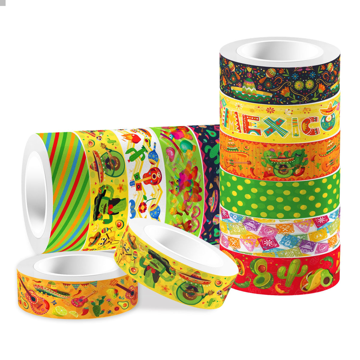 MOZUI Mexican Fiesta Washi Tape 12 Rolls Mexican Fiesta Washi Tape Masking Decorative Cinco De Mayo Washi Tape for DIY Craft Gift Wrapping Handbook Sticker Scrapbook Journaling Party Favor