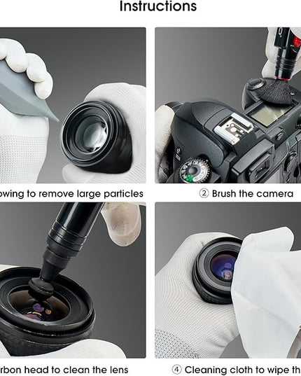VSGO 4-in-1 Camera Cleaning Kit for Canon, Nikon, Sony DSLR Cameras, Air Blower, Lens Brush Pen, Microfiber Cloths (VS-A13E)