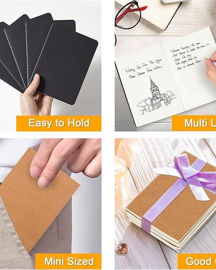 feela 170 Pack Blank Kraft Notebooks, Unlined Sketchbook Mini Cute Note Pad for Drawing Writing, Journal Bulk For Kids Students Office School Supplies, A6, 48 Pages, 4.25” X 5.5”, Black and Brown