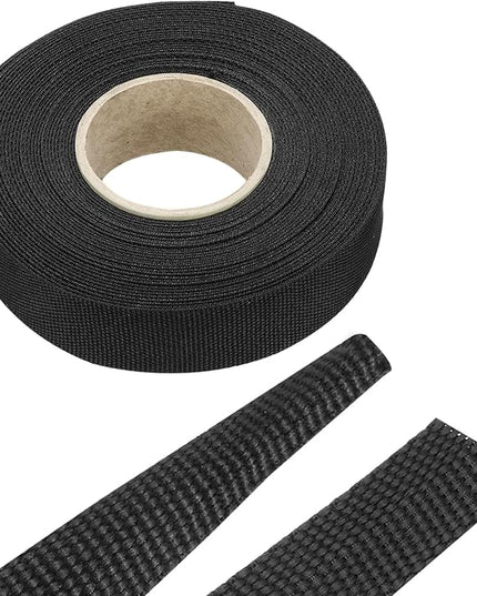 MECCANIXITY Braided Cable Sleeves Heat Shrinkable Fabric Sleeving, 7/8" 40ft Black 2:1 Ratio Heat Shrinkable Cord Protector for Harness Cable, Network Cable Protection, Cable Management