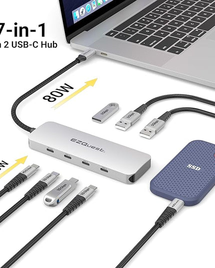 EZQuest USB C Hub Docking Station 7 in 1 with 3 Gen 2 10Gbs Ports, 3 USB A 3.0 Ports, 1 USB C Power Delivery 3.0 with 5Gbs Data, Compatible with MacBook/Dell/HP/Lenovo Laptops