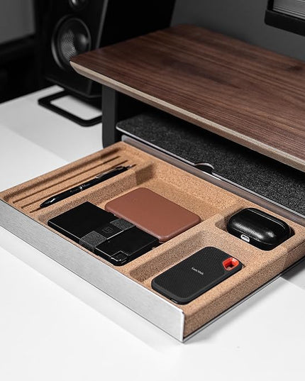 Raico Desk Cockpit Shelf Monitor Stand System Dual Screen Setup Wood Large Desk Accessory Organizer Unit (Walnut, Full Length v2 | 45.7 Inches)
