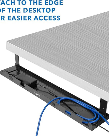 MOUNT-IT! Under Desk Cable Tray [23" Length] Wire Management Basket for Desktop Computers, Laptops, Sit Stand Desks and Workstations (Black)