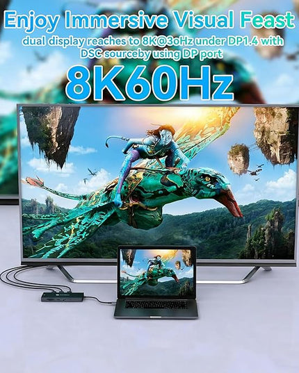 Laptop Docking Station 3 Monitor, 4K@120Hz Dual DisplayPort, 4K@60Hz HDMI, 12-in-1 USB C Hub, 10Gbps USBC 3.2, USB 3.0, PD100W, Ethernet SD/T, Triple Docking Station Multiport Adapter for Windows