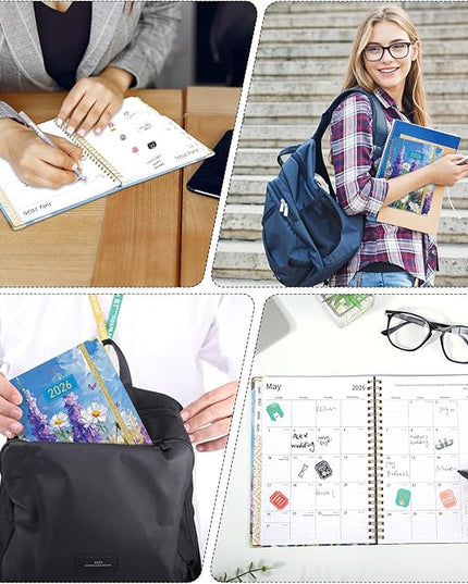 2026 Planner, Weekly and Monthly Planner, January 2026 - December 2026, Calendar Planner A5 (6.5" x 8.5") with Tabs, Inner Pocket for Home School Office Supplies, Purple Flower
