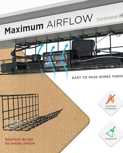 Under Desk Cable Management Tray, Cord Organizer for Wire, Cord Management Under, Wire Holders - Black Tray - Set of 2X 17