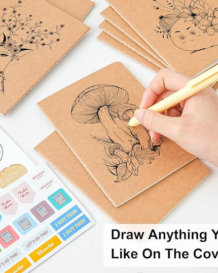 feela 170 Pack Blank Kraft Notebooks, Unlined Sketchbook Mini Cute Note Pad for Drawing Writing, Journal Bulk For Kids Students Office School Supplies, A6, 48 Pages, 4.25” X 5.5”, Brown