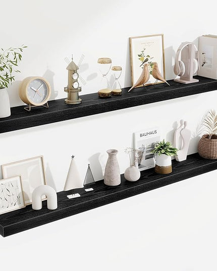 Fun Memories 55 Inch Floating Shelves Bedroom, Large Extra Floating Shelf Set of 2 with Invisible Brackets, Black