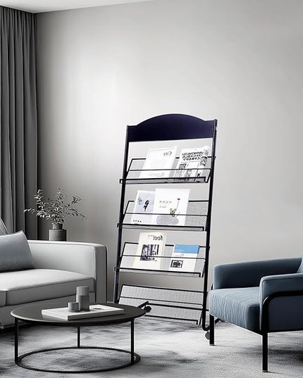 Yinghao Floor Standing Magazine Rack, 4 Layer Iron Magazine Rack Floor, Suitable for the Display of Brochures or Documents in Exhibitions, Shopping Malls, Hospitals, Offices
