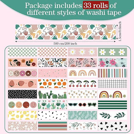 TaoBary 33 Rolls Holiday Plaid Washi Tape, 15 mm Seasonal Washi Tape Set Bohemian Colorful Vintage Cute for Card Wrapping Craft(Bohemia Style)