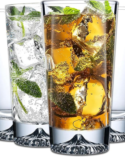 Glass Cups Set of 4 – 12oz Drinking Glasses with Mountain Base – Glasses Drinking Set & Water Glasses for Cocktails, Juice, Water – Premium Glassware for Home Bar (Crystal Mountain)