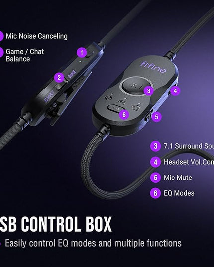 FIFINE Wired USB Gaming Headset: 7.1 Surround Sound - Vibrant Customizable RGB - Game/Chat Balance, Gamer Headphone with Noise Canceling Mic for PC, PS5/PS4, Laptop, Mac - AmpliGame H13BP