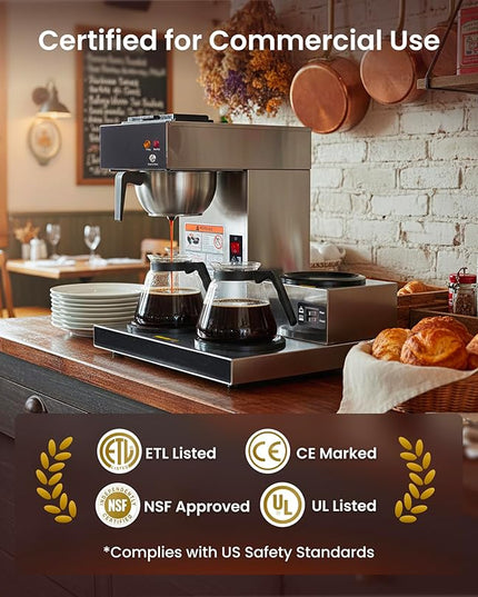 SYBO Commercial Coffee Maker 12 Cup, Pour Over Drip Coffee Maker Brewer with 3 Lower Warmers, Stainless Steel Cafetera