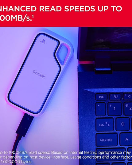 SanDisk 1TB Extreme Portable SSD, Officially Licensed for PlayStation 5 Console and PC - up to 1000MB/s, USB-C, USB 3.2 Gen 2, Drop Protection - External Solid State Drive - SDSSDE62P-1T00-G25