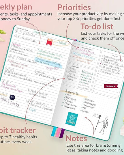 GoGirl Planner and Organizer for Women – A5 Size Weekly Planner, Goals Journal & Agenda to Improve Time Management, Productivity & Live Happier. Undated – Start Anytime, Lasts 1 Year – Turquoise