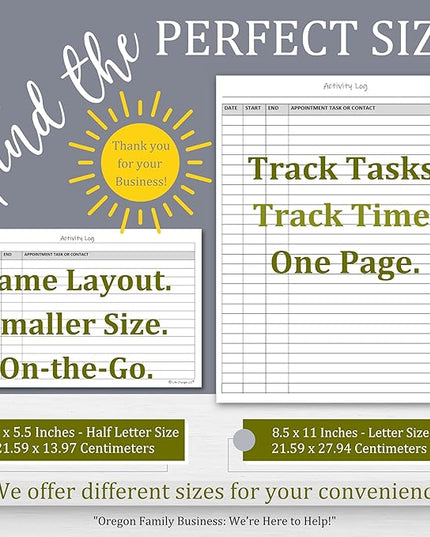 Activity Log Notepads(2 Pack, 50 Pages Each) Pad Planners to List a Task, Action or Contact. A Versatile Work Tool to Track Time & Office Productivity. 8.5 X 5.5, A5 Sheets. Made in the USA.