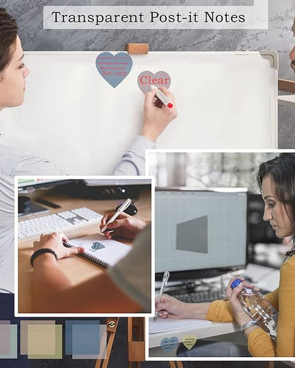 800Pcs Transparent Sticky Notes, 2.76"x2.76" Clear Heart Sticky Notes, Waterproof Translucent Sticky Note Pads for Books Annotation, Clear Post it Notes for Bible Study, School, Office