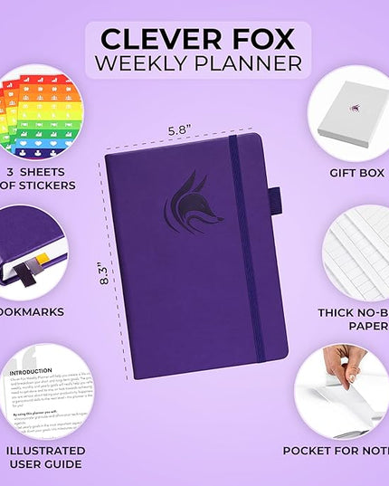 Clever Fox Planner – Undated Weekly & Monthly Planner for Productivity, Time Management & Goals – Organizer Journal – A5 (Purple)