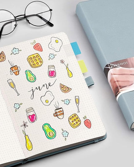 EMSHOI Dotted Notebook - 256 Pages A5 Dotted Grid Journal Notebook,120gsm Thick Paper,16 Perforated Pages, Smooth PU Leather, Inner Pocket,5.75'' × 8.38''-GrayBlue