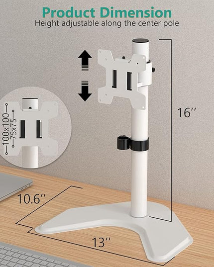 WALI Single Monitor Stand, Free Standing Desk Stand with Mounting Holes 75 to 100, Fully Adjustable Mount Fits One Screen up to 32 inch (MF001-W), White