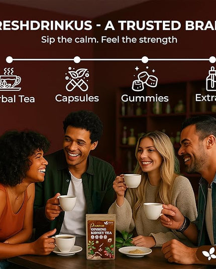 FreshDrinkUS, Ginseng 6 Treasures Kidney Tea, 30 Packs Of Super Kidney Cleanse Detox Tea For Men & Women, 100% Natural Roots & Berries | Caffeine-Free | Adaptogenic Blend for Energy, Wellness & Vitality Support