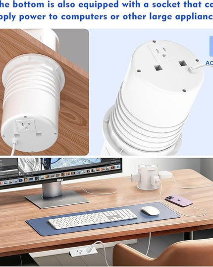 Pop Up Outlet for Countertop with 15w Wireless Charger, 4.7-Inch Pop Up Outlet with 4 Outlets and 2 USB-A, 1 USB-C, Pop Up Power Outlet for Kitchen Countertop, Conference Room, Study Room (White)