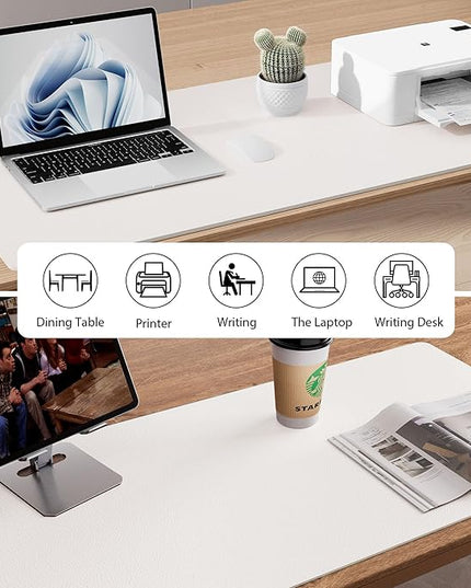 Aothia Faux Leather Desk Mat – Large Mouse Pad, Non-Slip PU Leather Blotter, Waterproof Writing Surface for Office and Home (Off-White, 47.2" x 23.6")