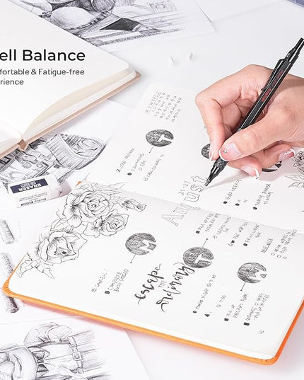 Nicpro 2 PCS Mechanical Pencil 0.5mm & 0.7 mm with Case, MP1000 Metal Artist Pencil Set with 4 Tubes HB Lead Refills, 2 Erasers, 9 Eraser Refills For Art Writing Drafting, Drawing, Sketch, Black