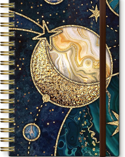 Spiral Journal Notebook, A5 Cute Notebooks for Women Men, College Ruled Hardcover Notebook for Work & Note Taking, 60 Pages Double-Wire Journals for Writing, Abstract Moon