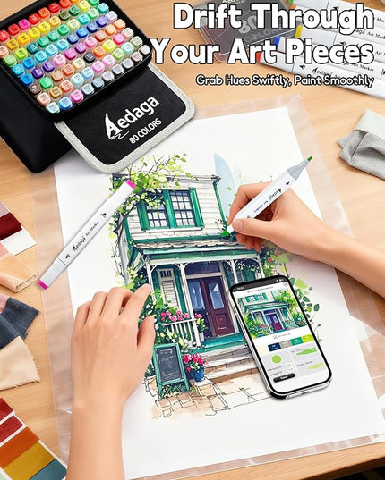 120 Colors Alcohol Markers with Free App, Dual Tip Art Marker with Kickstand Case for Artists Adults. Alcohol Based Markers for Coloring Painting Sketching and Drawing, Great Gift